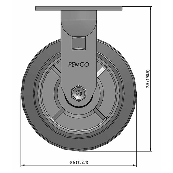 Side view drawing of caster with dimensions